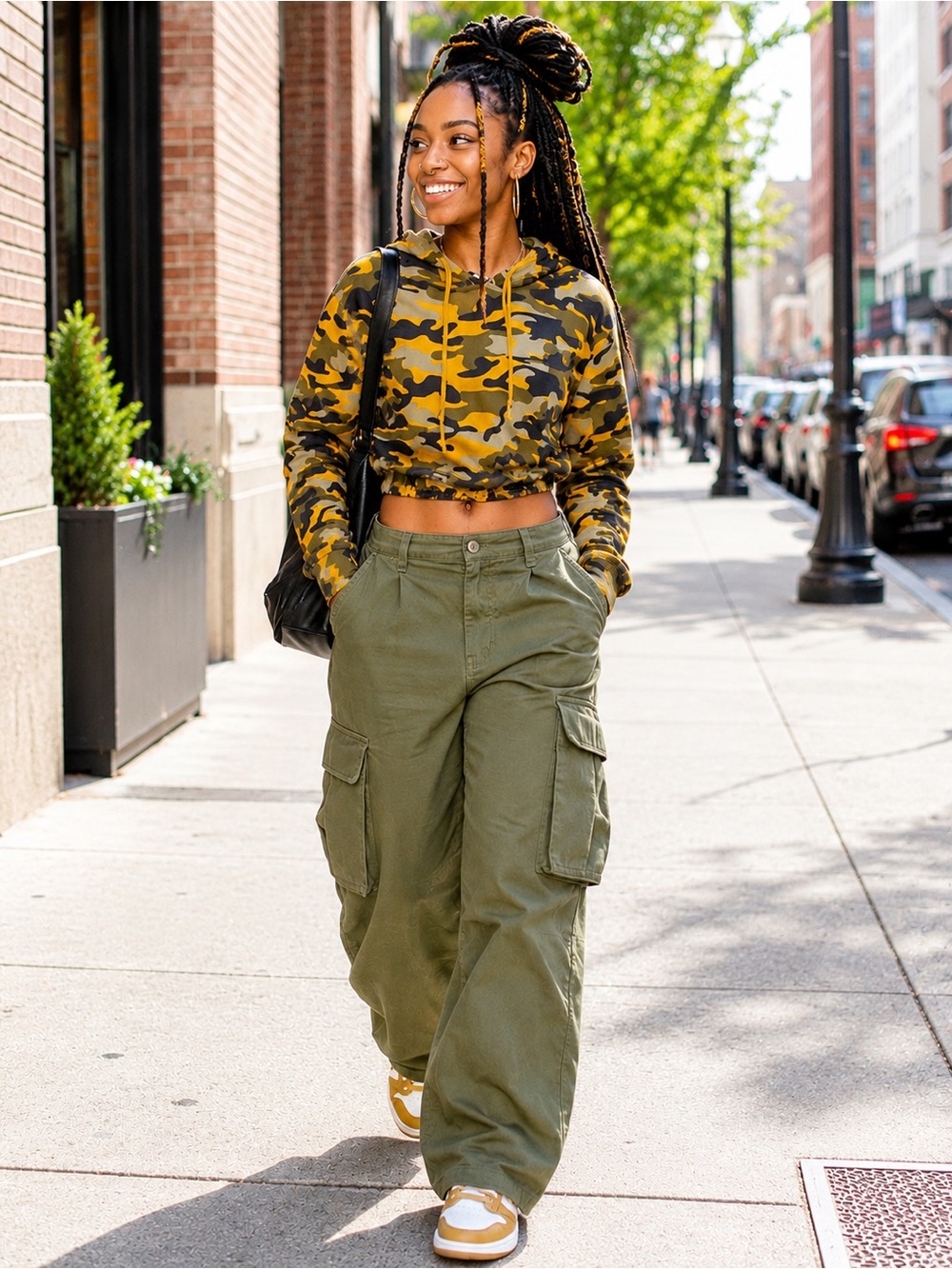 Feathers Yellow & Olive Camo Hooded Pullover
